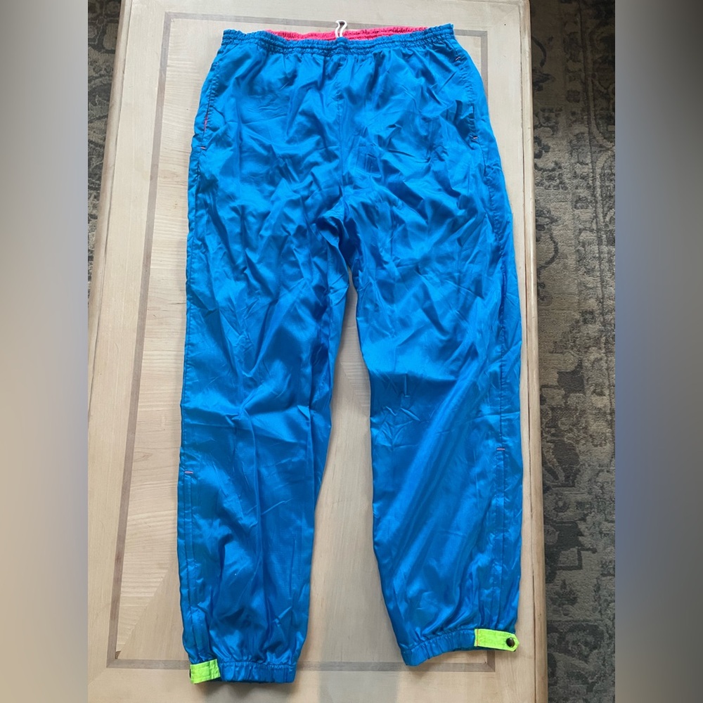 Vtg Columbia Men’s Bright Blue Jogger Windbreaker Pants  with Neon Trim